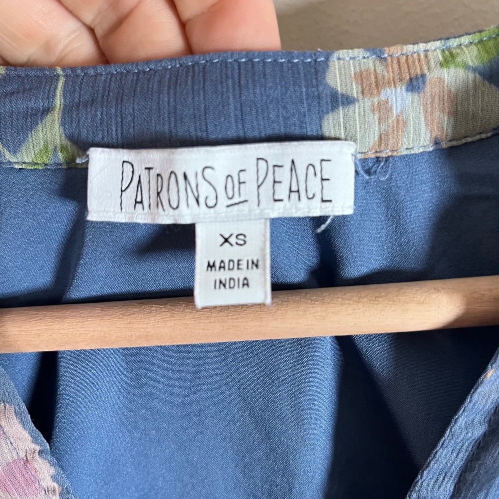Patrons Of Peace Floral Tiered Maxi Dress Long Sleeve Blue Lined Womens XS Boho - Picture 6 of 6